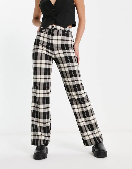 Pantalones negros y blancos de corte sartorial a cuadros Monki |