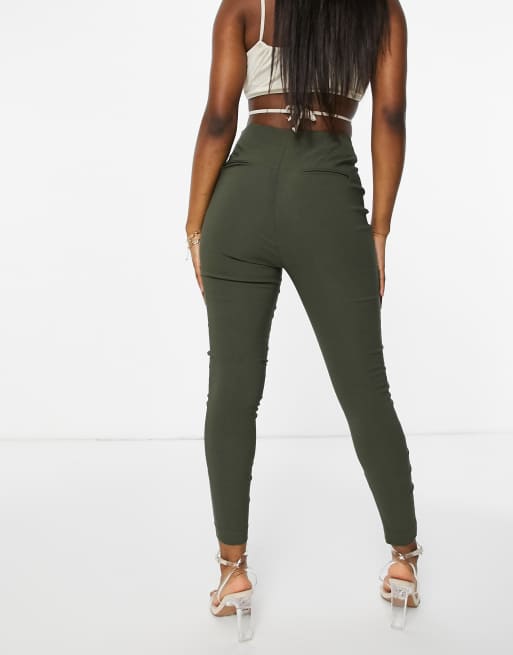 Pantalones pitillo de talle alto en color caqui de ASOS DESIGN, 2 de 4