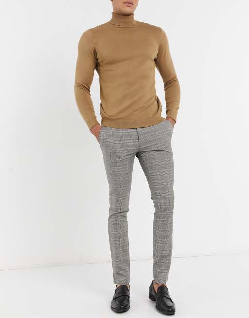 Pantalones A Cuadros Elegante De Pitillo Para Hombre Moda Largo De Media  Cintura