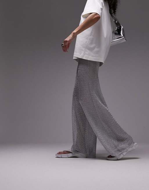 Pantalones plateados metalizados de punto de Topshop 