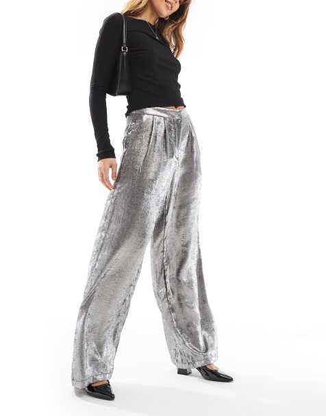 Pantalones plateados metalizados sueltos de ONLY - view 1