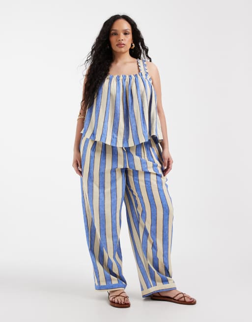 Pantalones playeros a rayas azules de bambula Delilah de ASOS DESIGN Curve, 2 de 5