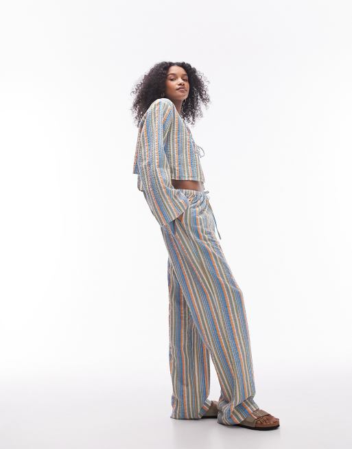 Pantalones playeros a rayas de colores de pernera ancha de sirsaca de Topshop (parte de un conjunto)