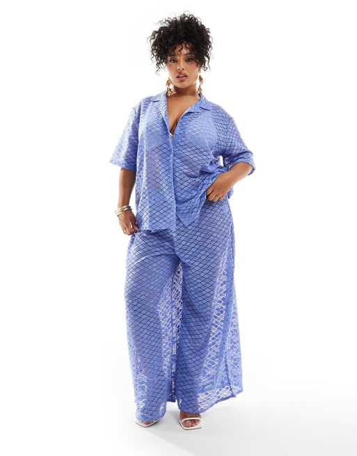 Pantalones playeros azul empolvado de punto de Esmée Curve (parte de un conjunto)