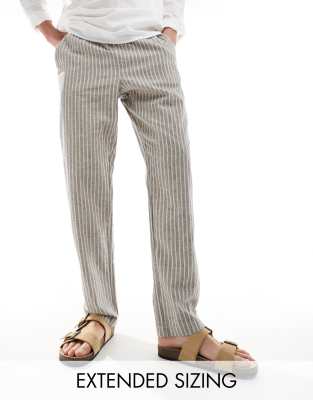 Pantalones playeros azules y blancos a rayas de pernera recta con cinturilla elástica de tejido grueso de ASOS DESIGN