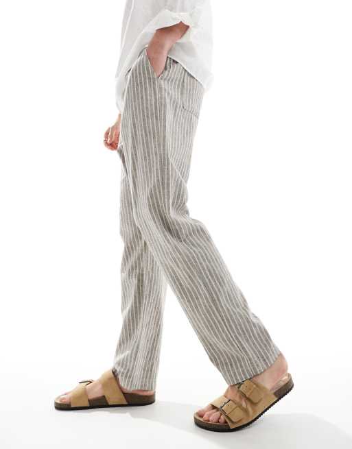 Pantalones playeros azules y blancos a rayas de pernera recta con cinturilla elástica de tejido grueso de ASOS DESIGN, 2 de 5