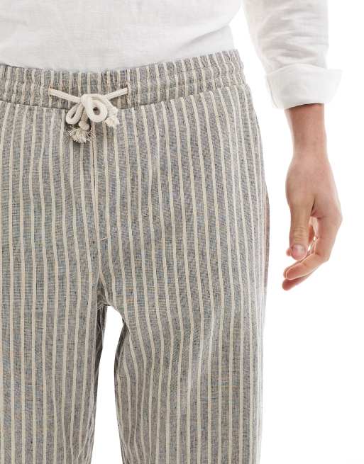 Pantalones playeros azules y blancos a rayas de pernera recta con cinturilla elástica de tejido grueso de ASOS DESIGN, 3 de 5