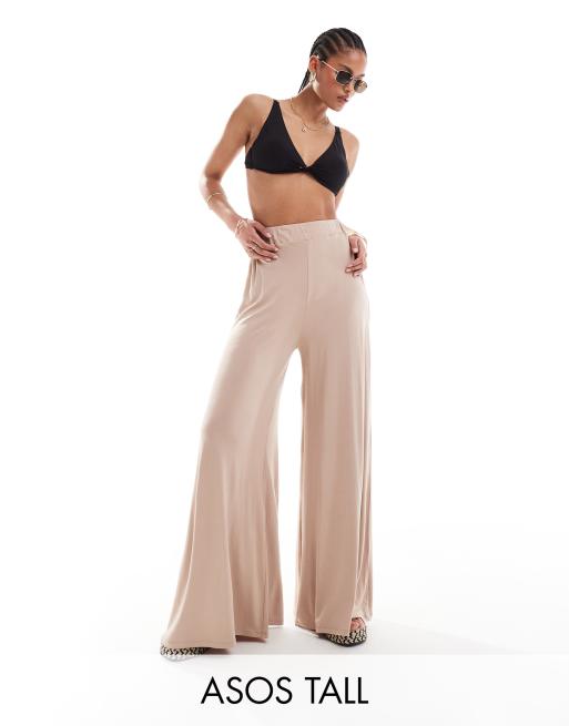 Pantalones playeros beis estilo palazzo de punto liso de ASOS DESIGN Tall