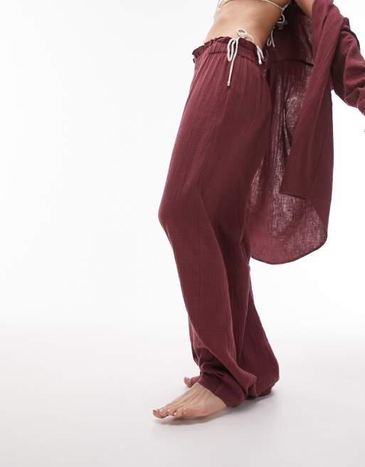 Pantalones playeros burdeos texturizados de estilo casual de Topshop (parte de un conjunto)