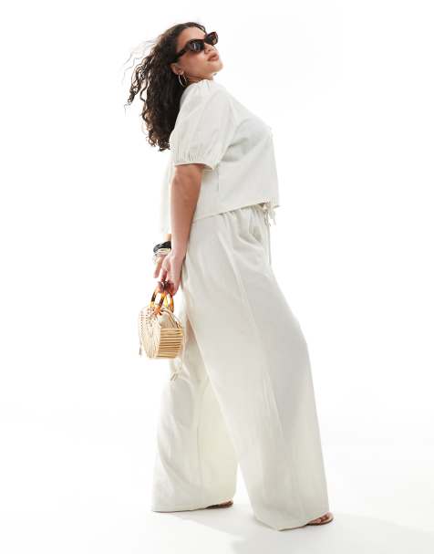 Pantalones playeros color avena con cordón ajustable exclusivos de Esmee Curve - view 1