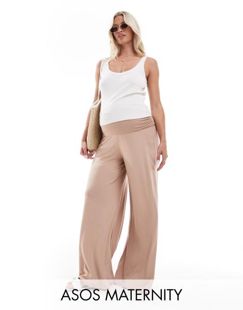 Pantalones playeros color crema de corte palazzo de punto liso de ASOS DESIGN Maternity - view 1