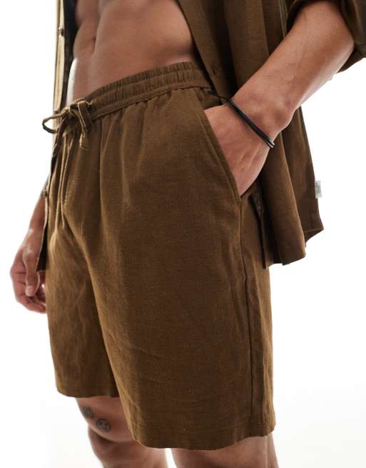 Pantalones playeros cortos marrones de mezcla de lino de Chelsea Peers (parte de un conjunto)