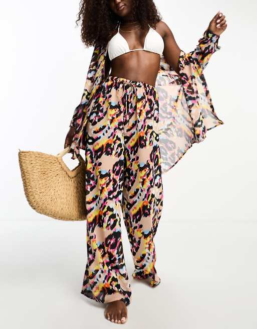 Pantalones playeros de talle alto con estampado multicolor de Candypants