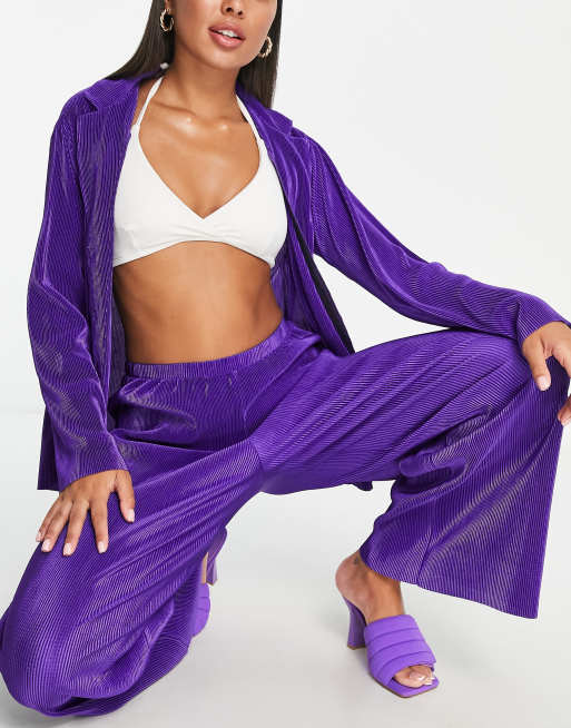 Pantalones playeros morados plisados de pernera ancha de ASOS