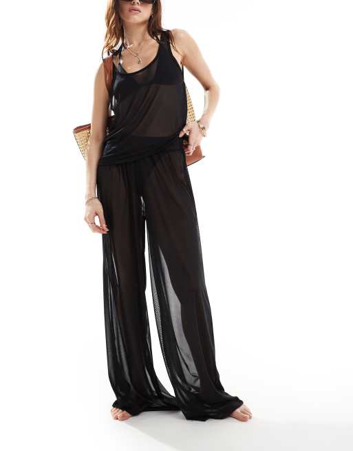 Pantalones playeros negros de tejido transparente de Vero Moda (parte de un conjunto)