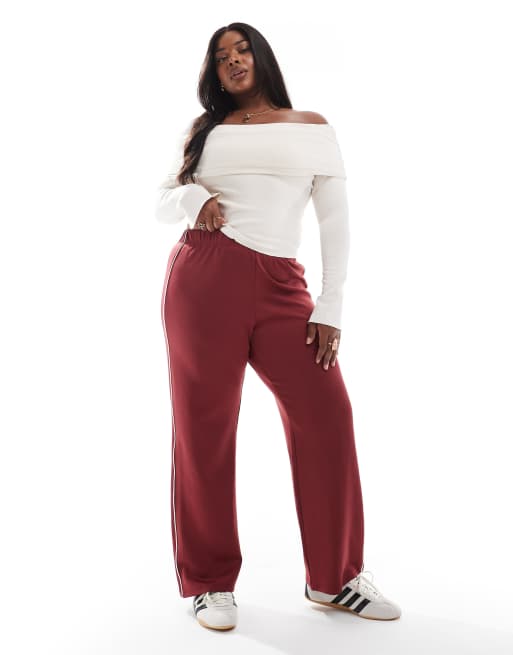 Pantalones rojo oscuro de pernera ancha con ribete en contraste de ONLY Curve