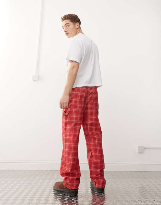 Pantalones rojos de cuadros clearance
