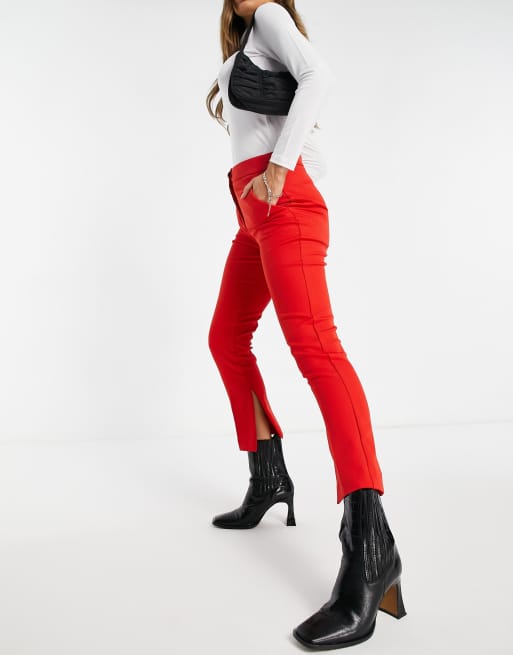 Pantalones rojos de corte cigarette con laterales abiertos de River Island (parte de un conjunto)