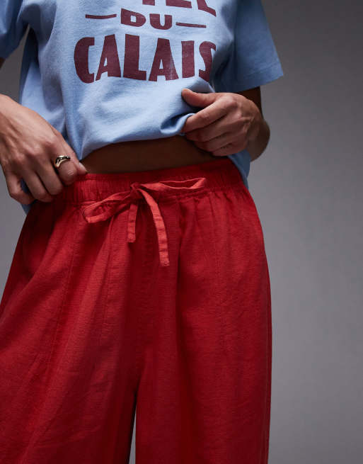Pantalones rojos de corte globo de mezcla de lino de Topshop, 2 de 5
