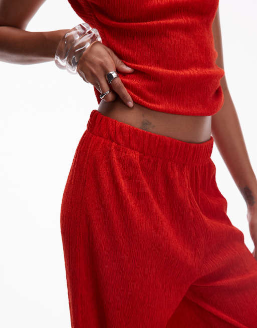 Pantalones rojos de pernera ancha de tejido texturizado de Topshop, 2 de 5