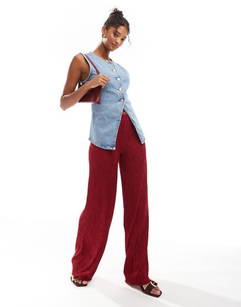 Pantalones rojos plisados sin cierres de pernera ancha de ASOS DESIGN - view 1