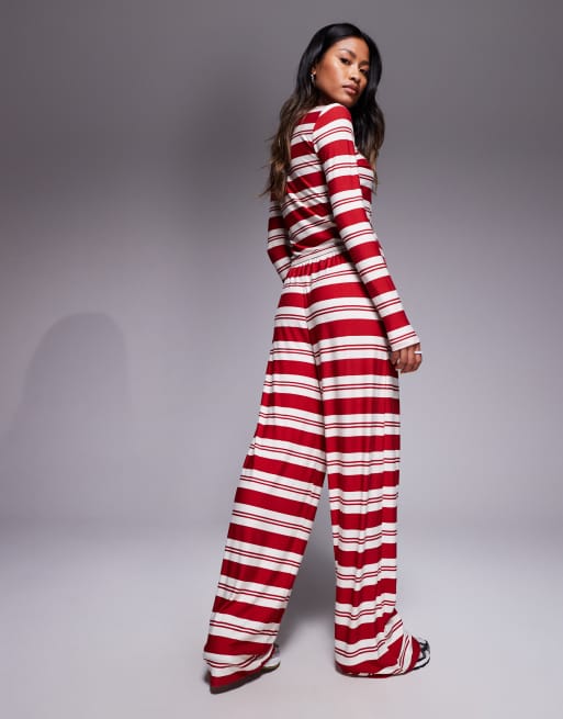 Pantalones rojos y blancos a rayas con cordón ajustable de punto muy liso exclusivos de Kaiia (parte de un conjunto), 5 de 5
