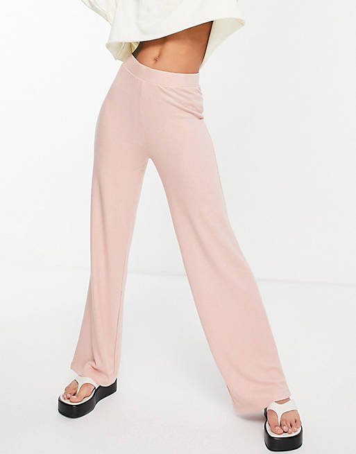 Pantalones rosa bruma de tiro alto y pernera ancha de punto Matilde de Pieces (parte de un conjunto)