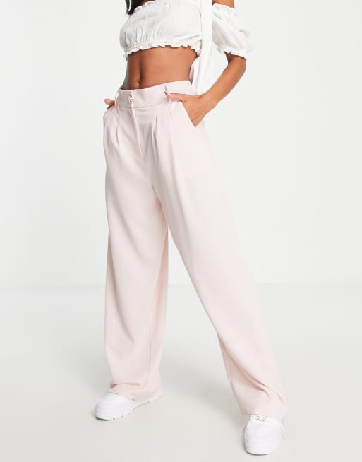 Pantalones rosa claro de corte sartorial y pernera ancha de River Island