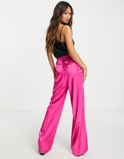 Pantalones rosa fucsia de campana de satén Flounce (parte un | ASOS