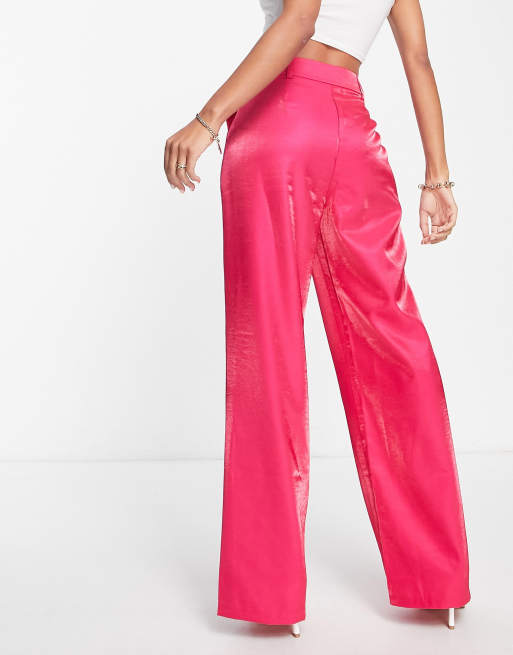 Pantalones rosa intenso de pernera ancha de satén de Urban Threads (parte de un conjunto), 2 de 4