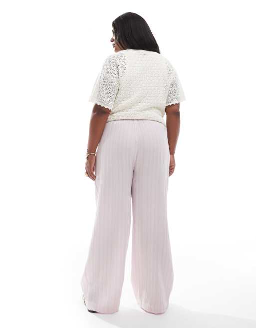 Pantalones rosa pálido a rayas de pernera ancha de algodón de Vero Moda Curve , 3 de 5