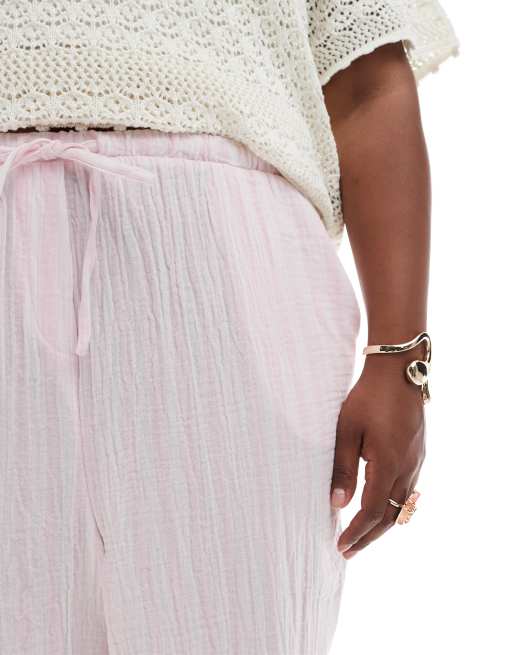 Pantalones rosa pálido a rayas de pernera ancha de algodón de Vero Moda Curve , 4 de 5
