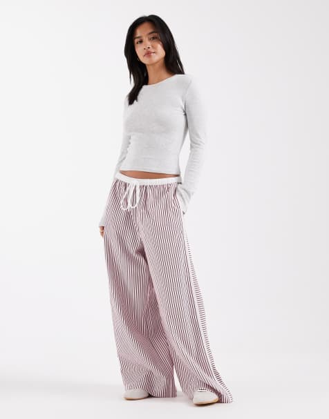 Pantalones rosas a rayas sin cierres con lazada de tejido rugoso de ASOS DESIGN Petite - view 1