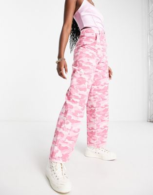 Miss Selfridge camo wide leg cargo pants in pink - ASOS Price Checker