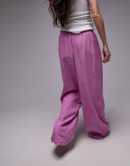 Pantalones rosas de corte abombado de mezcla de lino de Topshop, 4 de 5