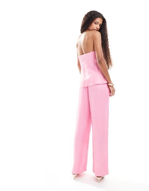 Pantalones rosas de corte ancho sin cierres de satén de ASOS DESIGN (parte de un conjunto), 2 de 5
