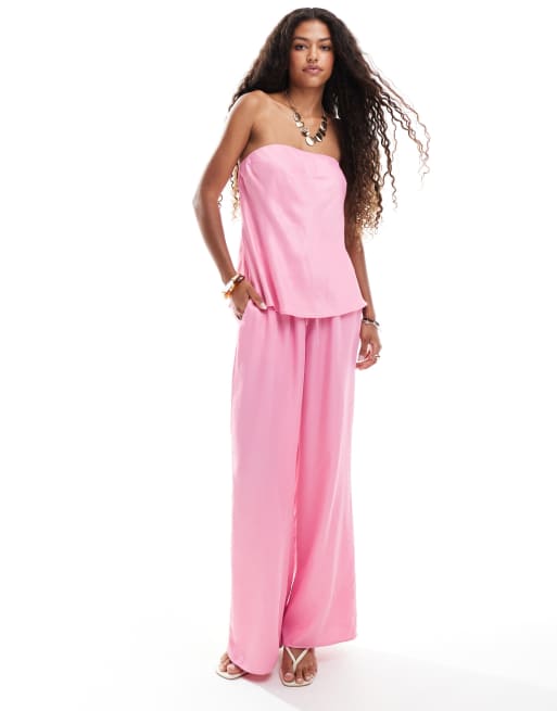 Pantalones rosas de corte ancho sin cierres de satén de ASOS DESIGN (parte de un conjunto), 4 de 5