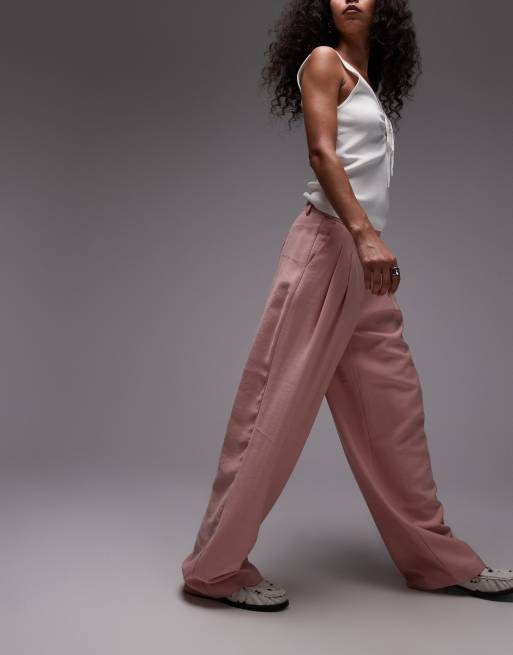 Pantalones rosas de corte sartorial y pernera ancha de cupro premium de Topshop