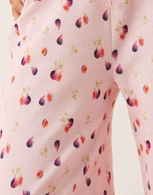Pantalones rosas de pernera ancha con estampado de florecitas de punto gofrado de ASOS DESIGN (parte de un conjunto), 5 de 5