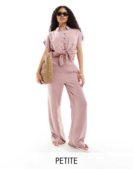 Pantalones rosas de pernera ancha de mezcla de lino de PIECES Petite (parte de un conjunto)