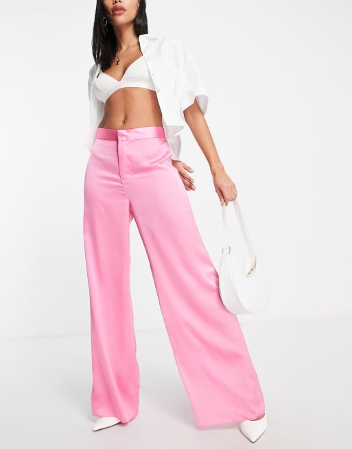 Pantalones rosas de pernera ancha de satén de Style Cheat (parte de un conjunto)