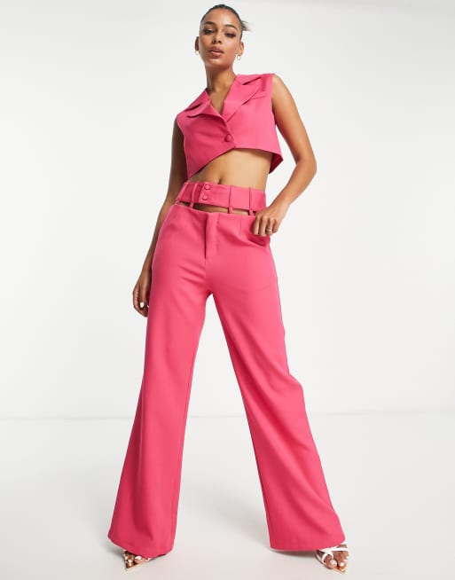 Pantalones rosas de talle alto y pernera ancha con abertura de Unique21 (parte de un conjunto)