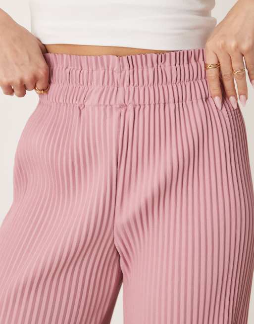 Pantalones rosas plisados de talle alto y pernera ancha de YAS, 3 de 5