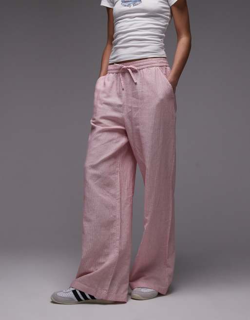 Pantalones rosas y blancos a rayas de pernera ancha de mezcla de lino de Tommy Jeans, 5 de 5
