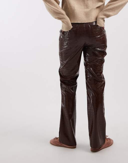 Pantalones tejido efecto piel de cocodrilo de cuero sintético de Miss Selfridge, 4 de 5