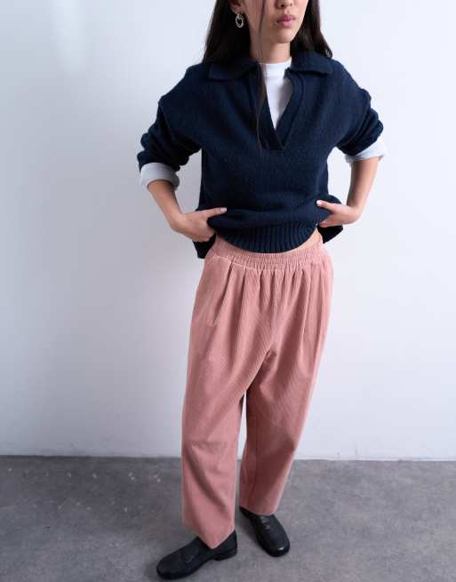 Pantalones tobilleros rosas de pernera ancha de pana de Topshop, 2 de 5