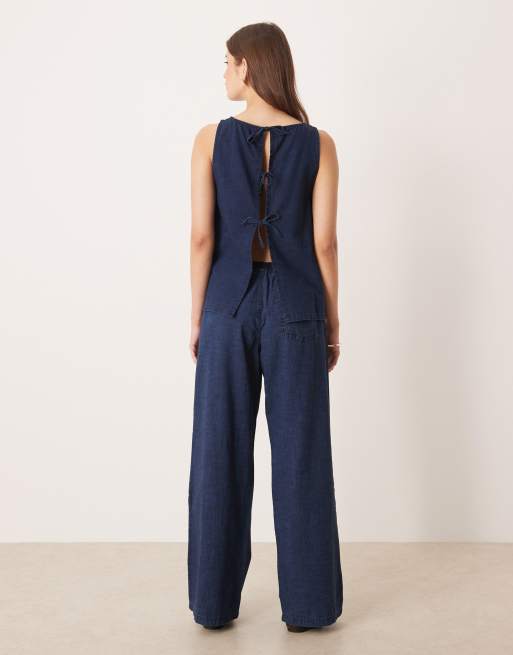 Pantalones vaqueros azul añil de pernera ancha y cintura estilo bóxer de ASOS DESIGN (parte de un conjunto), 2 de 5
