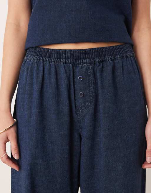Pantalones vaqueros azul añil de pernera ancha y cintura estilo bóxer de ASOS DESIGN (parte de un conjunto), 5 de 5