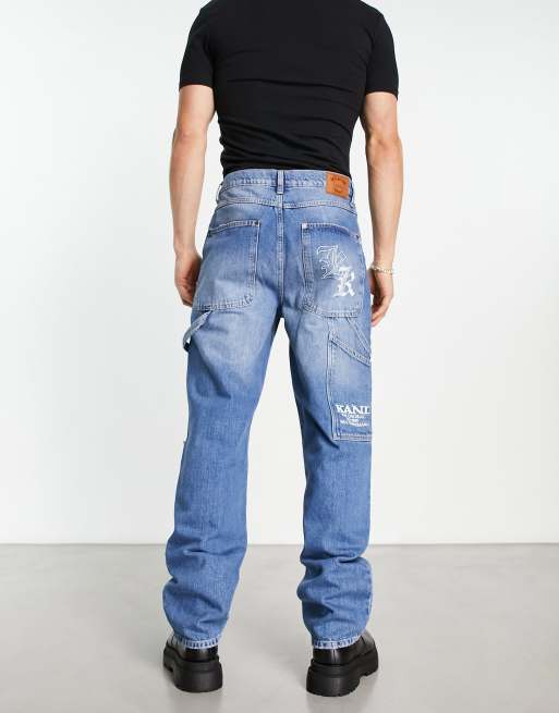 Pantalones vaqueros azules de estilo carpintero de corte holgado Old English de Karl Kani, 2 de 4
