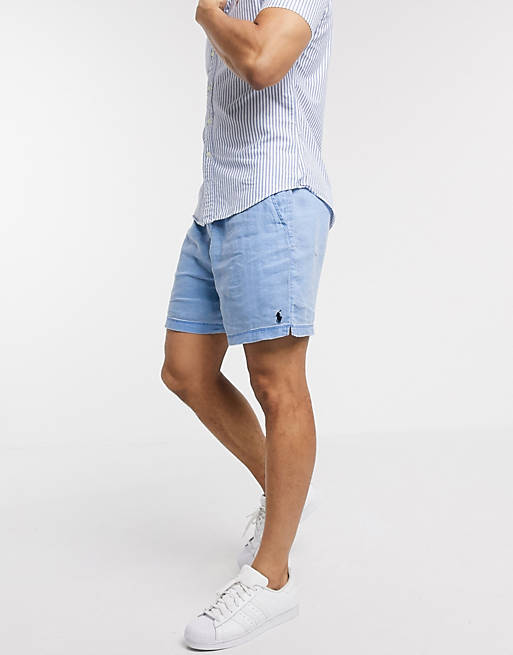 Pantalones vaqueros cortos de cambray con lavado claro y logo jugador de Polo Ralph Lauren ASOS